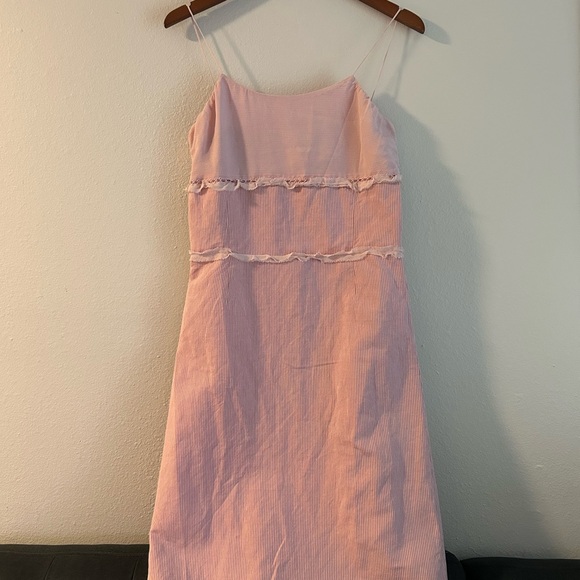 Pink Ruched Ruffled Midi Dress - Picture 3 of 5